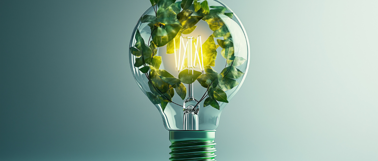 Graphic showing a lightbulb covered in leaves 