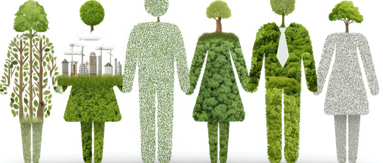 Graphic of paper dolls used to represent sustainability