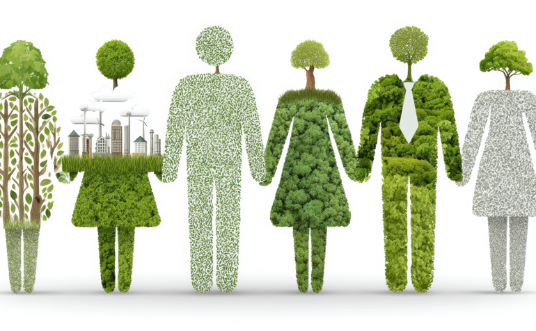 Graphic of paper dolls used to represent sustainability