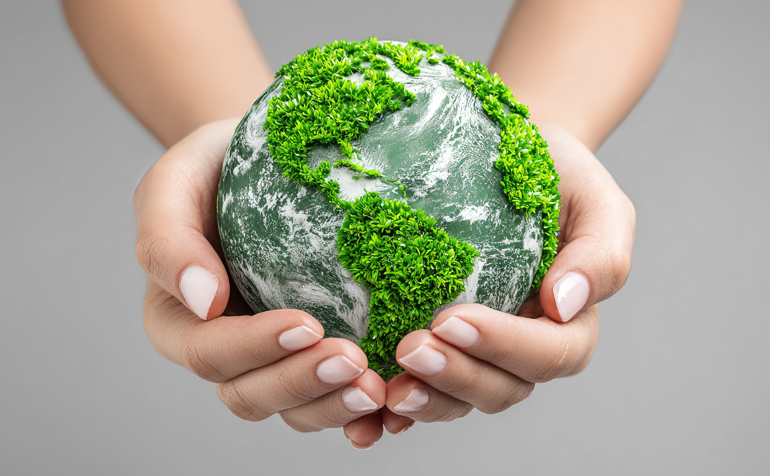 Green world held in someone's hands