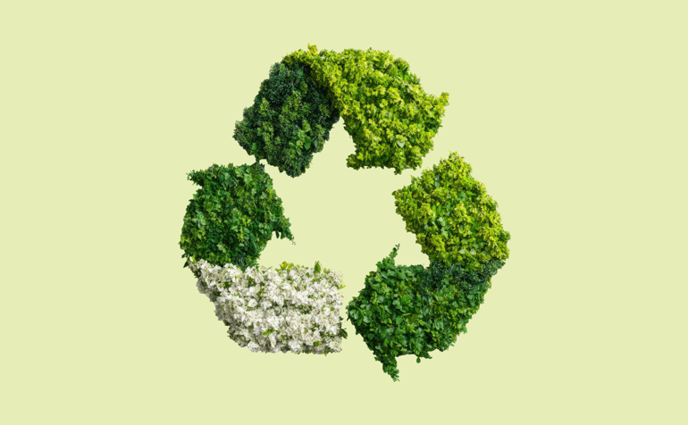 Recycling symbol with leaves