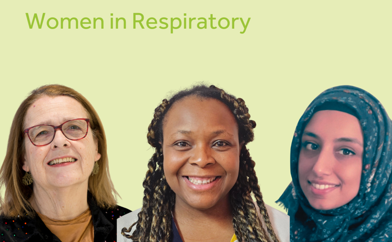 Group of three women with text In conversation with women in respiratory